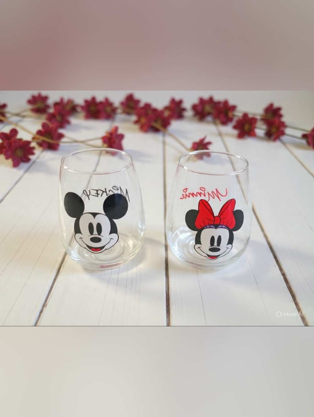 Disney Mickey and Minnie Clear Glasses with Black and Red Accents